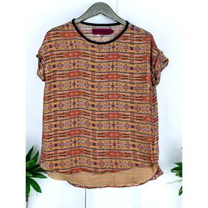 HEIDI MERRICK 100% Silk Shell Patterned Designer Semi-Sheer Size Small*